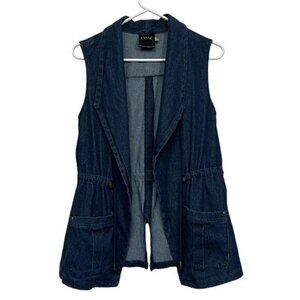 LYSSE Denim Jean Vest Casual Pockets Drawstring Waist Size Small EUC #7081